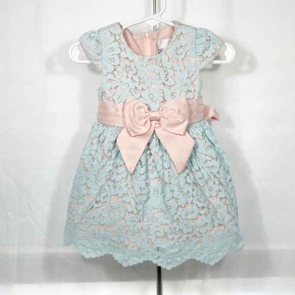 Baby Girls Rare Editions Metallic Lace Cap Sleeve Dress 6-9 Months - Picture 3 of 11